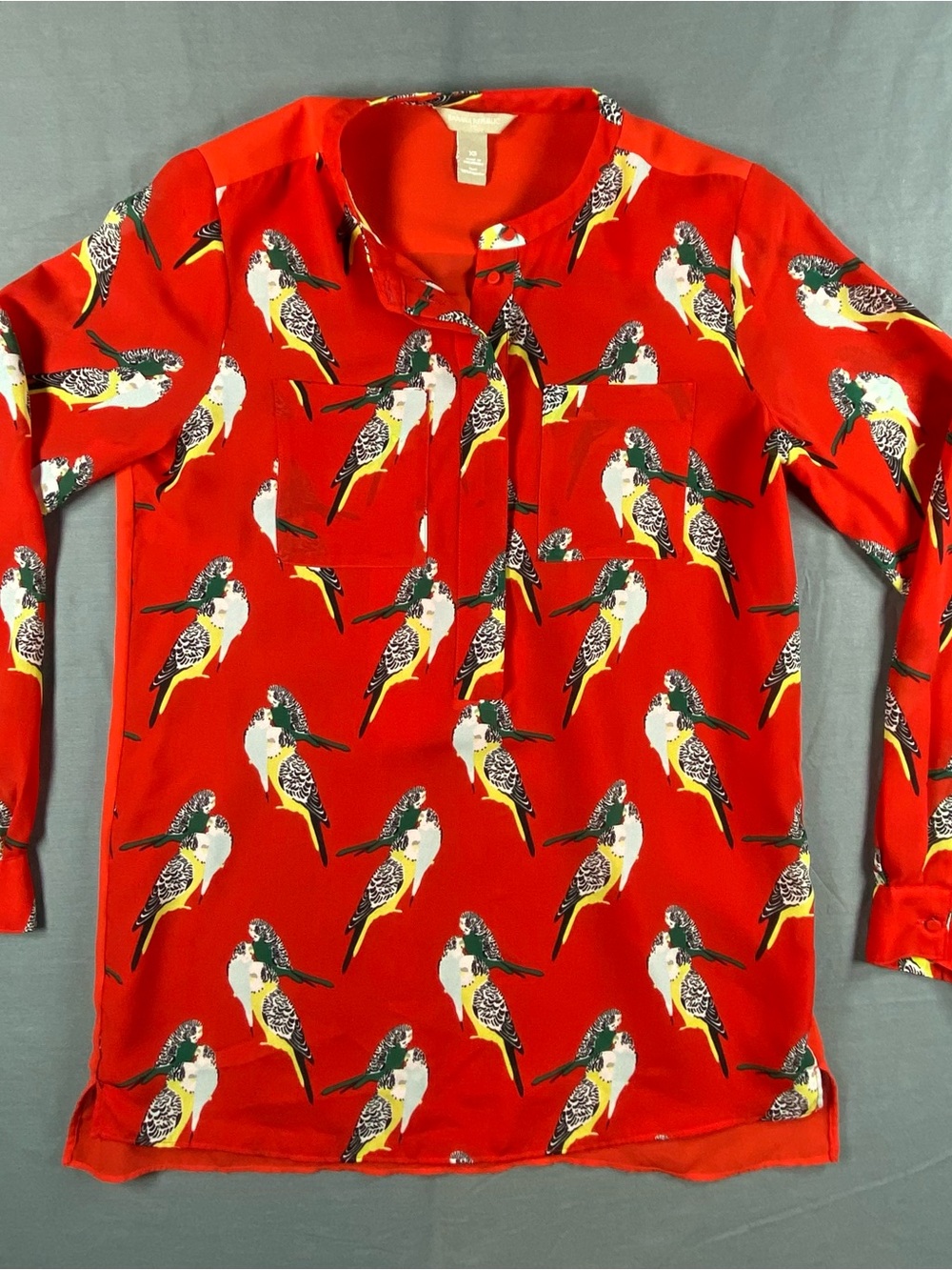 Banana Republic Red Parrot Print Long-Sleeve Top XS
